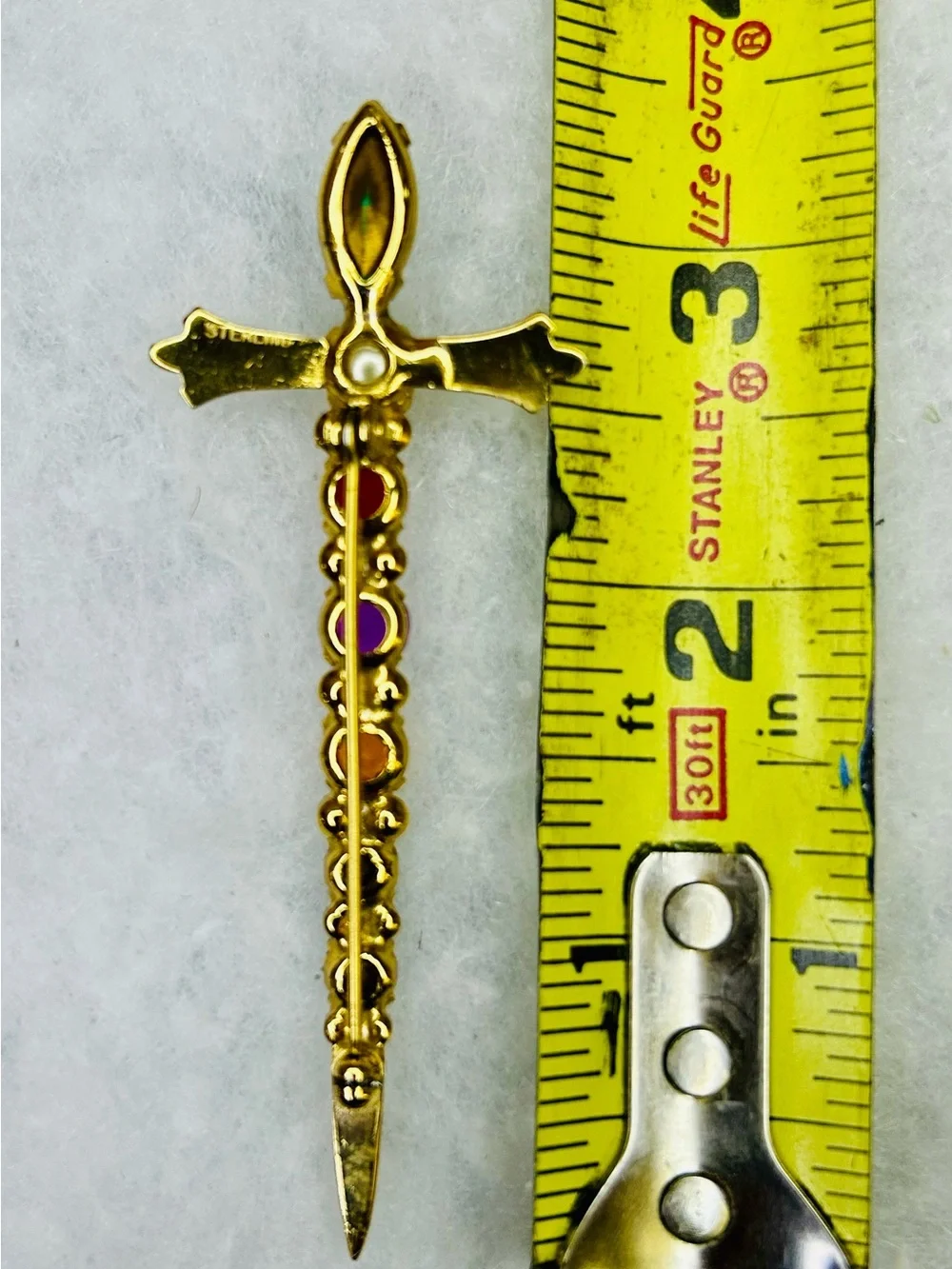 Vintage Sterling Vermeil Rhinestone Sword Brooch (c. 1955–1965)